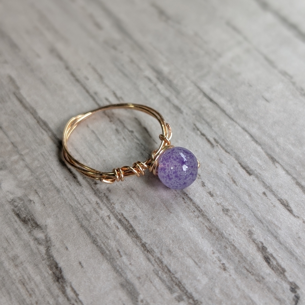 Perfectly Imperfect Rose Gold Wire Wrapped Purple Stone Ring Size 8 - Picture 2 of 4